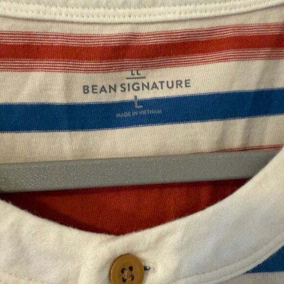 L.L. Bean Signature Men's Large‎ Striped Henley Shirt Red White Blue 100% Cotton - Picture 3 of 6